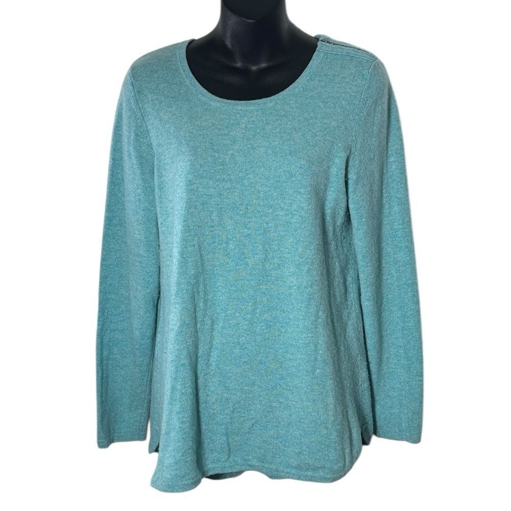Kinross cashmere women’s large blue pullover sweater‎ zip shoulder capsule